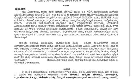 ವ್ಯಾಪಕ ಮಳೆ: ಜಿಲ್ಲೆಯ 6 ತಾಲ್ಲೂಕಿನ ಶಾಲೆಗಳಿಗೆ ಇನ್ನೆರಡು ದಿನ