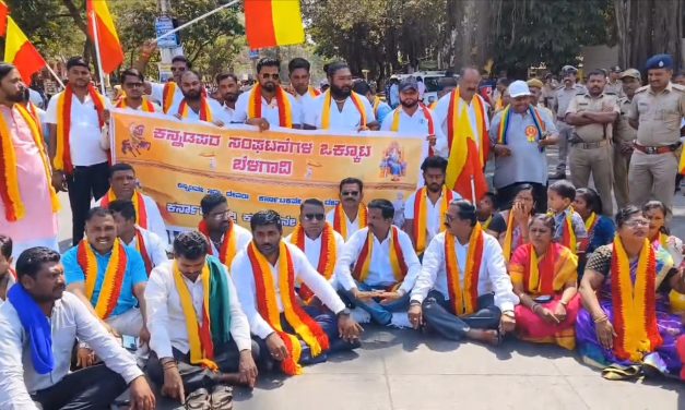 ಎಂ ಇ ಎಸ್ ನಿಷೇಧಿಸುಂತೆ ಆಗ್ರಹಿಸಿ ಕನ್ನಡಪರ ಸಂಘಟನೆಗಳಿಂದ ಪ್ರತಿಭಟನೆ